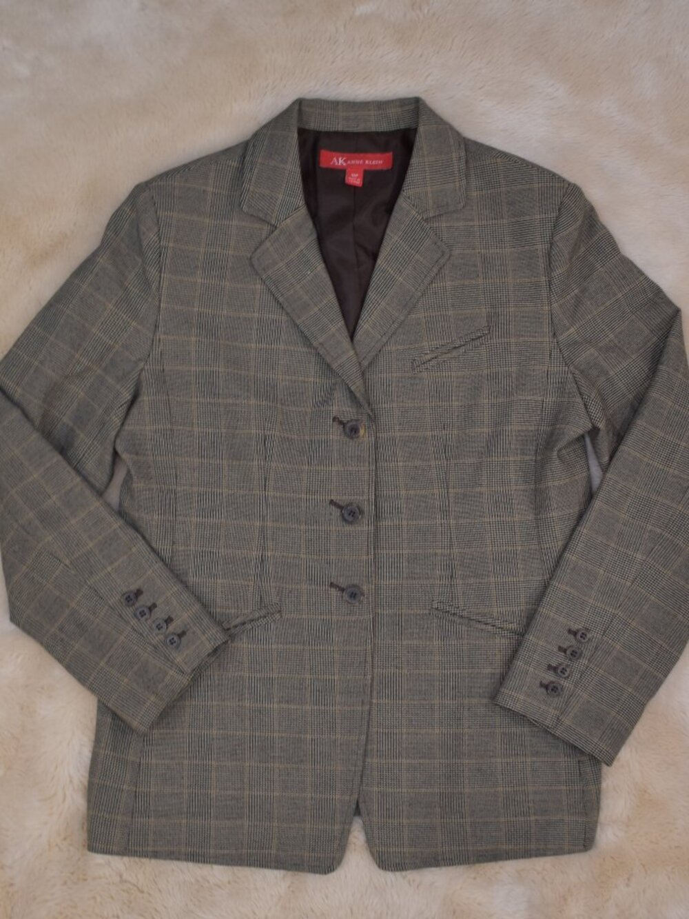Anne Klein Beige Plaid Blazer Jacket Petite Size 10 Tailored Career Classic Chic - Picture 7 of 15